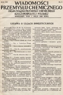 Wiadomości Przemysłu Chemicznego : organ Związku Przemysłu Chemicznego Rzeczypospolitej Polskiej. R. 13, 1938, nr 9