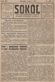 Sokół : organ Dzielnic Wielkopolskiej i Pomorskiej Związku Sokołów Polskich. R. 21, 1922, nr 5