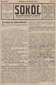 Sokół : organ Dzielnic Wielkopolskiej i Pomorskiej Związku Sokołów Polskich. R. 21, 1922, nr 7