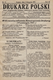 Drukarz Polski : organ Stowarzyszenia Drukarzy i Pokrewnych Zawodów Polski Zachodniej. 1927, nr 11