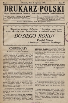 Drukarz Polski : organ Stowarzyszenia Drukarzy i Pokrewnych Zawodów Polski Zachodniej. 1928, nr 1