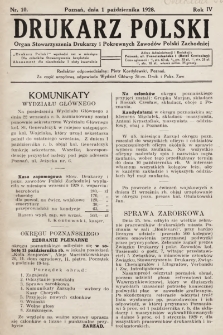 Drukarz Polski : organ Stowarzyszenia Drukarzy i Pokrewnych Zawodów Polski Zachodniej. 1928, nr 10