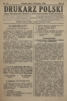 Drukarz Polski : organ Stowarzyszenia Drukarzy i pokrewnych zawodów Polski Zachodniej. 1926, nr 12