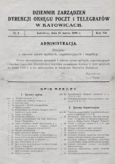 Dziennik Zarządzeń Dyrekcji Okręgu Poczt i Telegrafów w Katowicach. 1939, nr 2