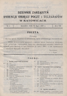 Dziennik Zarządzeń Dyrekcji Okręgu Poczt i Telegrafów w Katowicach. 1939, nr 7