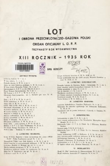 Lot i Obrona Przeciwlotniczo-Gazowa Polski. 1935, Spis rzeczy