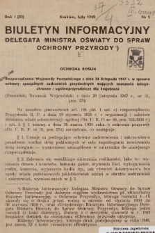 Biuletyn Informacyjny Delegata Ministra Oświaty do Spraw Ochrony Przyrody. 1948, nr 1