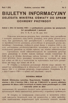 Biuletyn Informacyjny Delegata Ministra Oświaty do Spraw Ochrony Przyrody. 1948, nr 3