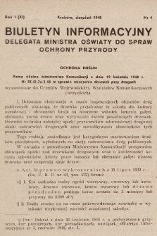Biuletyn Informacyjny Delegata Ministra Oświaty do Spraw Ochrony Przyrody. 1948, nr 4