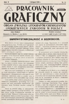 Pracownik Graficzny : organ Związku Litografów, Chemigrafów i Pokrewnych Zawodów w Polsce. 1929, nr 11