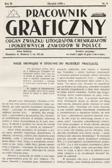 Pracownik Graficzny : organ Związku Litografów, Chemigrafów i Pokrewnych Zawodów w Polsce. 1930, nr 8