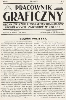 Pracownik Graficzny : organ Związku Litografów, Chemigrafów i Pokrewnych Zawodów w Polsce. 1931, nr 5