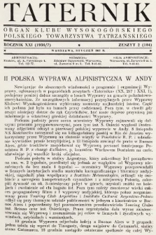 Taternik : organ Klubu Wysokogórskiego Polskiego Towarzystwa Tatrzańskiego. R. 21, 1937, nr 2