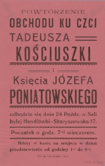 Powtórzenie obchodu ku czci Tadeusza Kościuszki i księcia Józefa Poniatowskiego