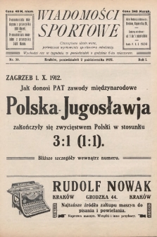 Wiadomości Sportowe : czasopismo ilustrowane poświęcone wychowaniu sportowemu młodzieży. 1922, nr 30