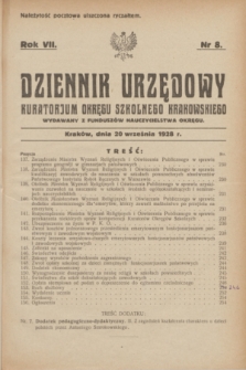 Dziennik Urzędowy Kuratorjum Okręgu Szkolnego Krakowskiego Wydawany z Funduszów Nauczycielstwa Okręgu. R.7, nr 8 (20 września 1928)