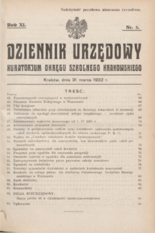 Dziennik Urzędowy Kuratorjum Okręgu Szkolnego Krakowskiego. R.11, nr 3 (31 marca 1932)
