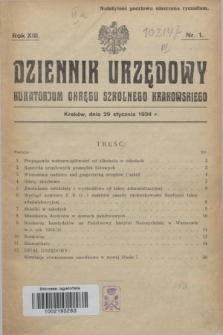 Dziennik Urzędowy Kuratorjum Okręgu Szkolnego Krakowskiego. R.13, nr 1 (29 stycznia 1934)