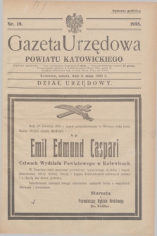 Gazeta Urzędowa Powiatu Katowickiego. 1935, nr 18 (4 maja) + dod.
