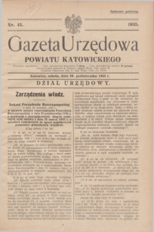 Gazeta Urzędowa Powiatu Katowickiego. 1935, nr 43 (26 października)