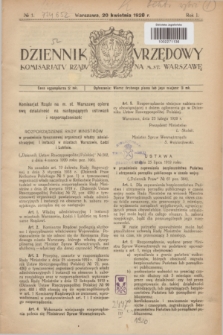 Dziennik Urzędowy Komisarjatu Rządu na M. St. Warszawę. R.1, № 1 (20 kwietnia 1920)