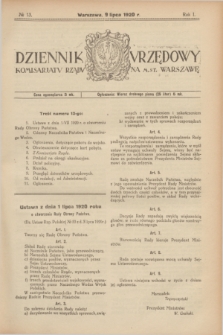 Dziennik Urzędowy Komisarjatu Rządu na M. St. Warszawę. R.1, № 13 (9 lipca 1920)