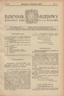 Dziennik Urzędowy Komisarjatu Rządu na M. St. Warszawę. R.1, № 21 (4 września 1920)