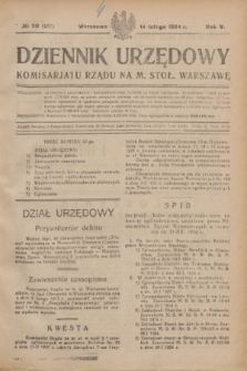 Dziennik Urzędowy Komisarjatu Rządu na M. Stoł. Warszawę. R.5, № 20 (14 lutego 1924) = № 937