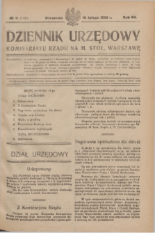 Dziennik Urzędowy Komisariatu Rządu na M. Stoł. Warszawę. R.7, № 11 (10 lutego 1926) = № 1129 + dod.