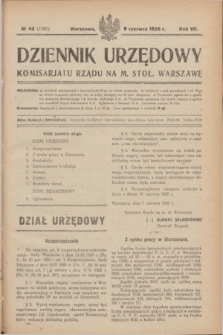 Dziennik Urzędowy Komisarjatu Rządu na M. Stoł. Warszawę. R.7, № 43 (9 czerwca 1926) = № 1161