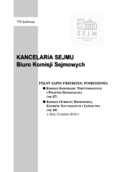 Pełny Zapis Przebiegu Posiedzenia Komisji Samorządu Terytorialnego i Polityki Regionalnej (nr 27) z dnia 13 marca 2012 r.
