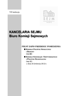 Pełny Zapis Przebiegu Posiedzenia Komisji Samorządu Terytorialnego i Polityki Regionalnej (nr 41) z dnia 24 kwietnia 2012 r.