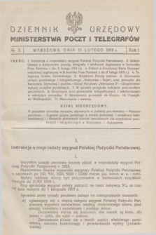 Dziennik Urzędowy Ministerstwa Poczt i Telegrafów. R.1, № 3 (15 lutego 1919)