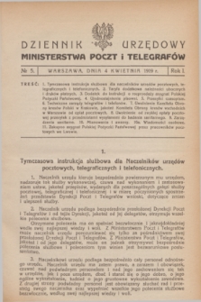 Dziennik Urzędowy Ministerstwa Poczt i Telegrafów. R.1, № 5 (4 kwietnia 1919)