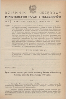Dziennik Urzędowy Ministerstwa Poczt i Telegrafów. R.1, № 8 (18 czerwca 1919)