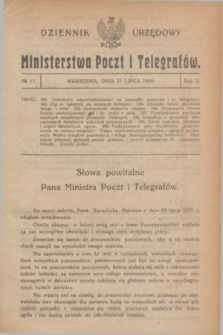 Dziennik Urzędowy Ministerstwa Poczt i Telegrafów. R.2, № 17 (31 lipca 1920)