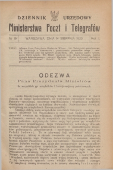 Dziennik Urzędowy Ministerstwa Poczt i Telegrafów. R.2, № 19 (14 sierpnia 1920)