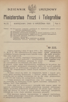 Dziennik Urzędowy Ministerstwa Poczt i Telegrafów. R.2, № 23 (18 września 1920)