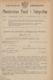 Dziennik Urzędowy Ministerstwa Poczt i Telegrafów. R.2, № 26 (2 października 1920)