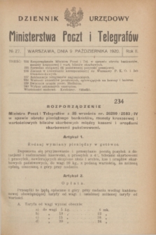 Dziennik Urzędowy Ministerstwa Poczt i Telegrafów. R.2, № 27 (9 października 1920)