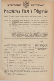 Dziennik Urzędowy Ministerstwa Poczt i Telegrafów. R.2, № 29 (16 października 1920)
