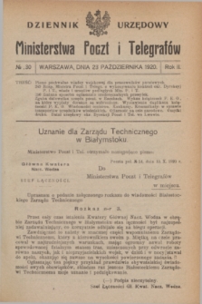 Dziennik Urzędowy Ministerstwa Poczt i Telegrafów. R.2, № 30 (23 października 1920)