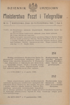 Dziennik Urzędowy Ministerstwa Poczt i Telegrafów. R.2, № 31 (30 października 1920)