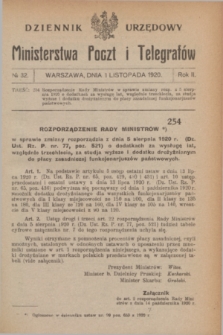 Dziennik Urzędowy Ministerstwa Poczt i Telegrafów. R.2, № 32 (1 listopada 1920)