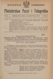 Dziennik Urzędowy Ministerstwa Poczt i Telegrafów. R.2, № 33 (6 listopada 1920)