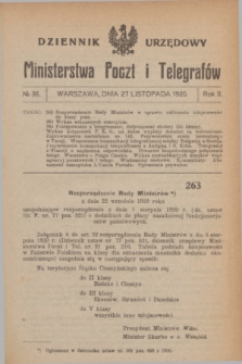 Dziennik Urzędowy Ministerstwa Poczt i Telegrafów. R.2, № 36 (27 listopada 1920)