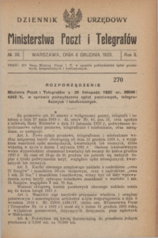 Dziennik Urzędowy Ministerstwa Poczt i Telegrafów. R.2, № 38 (6 grudnia 1920)