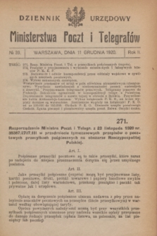 Dziennik Urzędowy Ministerstwa Poczt i Telegrafów. R.2, № 39 (11 grudnia 1920)