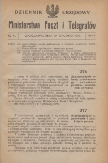 Dziennik Urzędowy Ministerstwa Poczt i Telegrafów. R.2, № 41 (24 grudnia 1920)