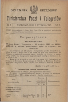 Dziennik Urzędowy Ministerstwa Poczt i Telegrafów. R.3, № 1 (8 stycznia 1921)